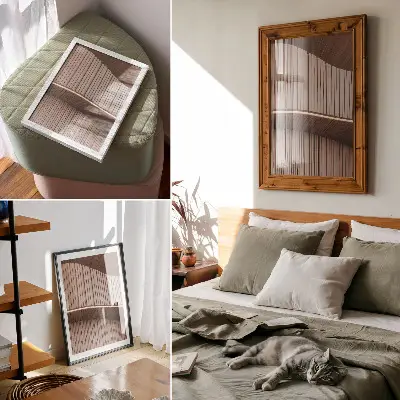 Decorative poster beige light modern wooden panels design
