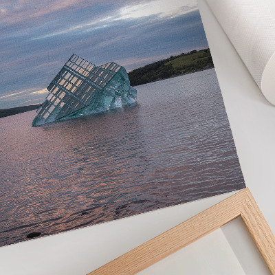 Art print Glass structure in the water under the sky