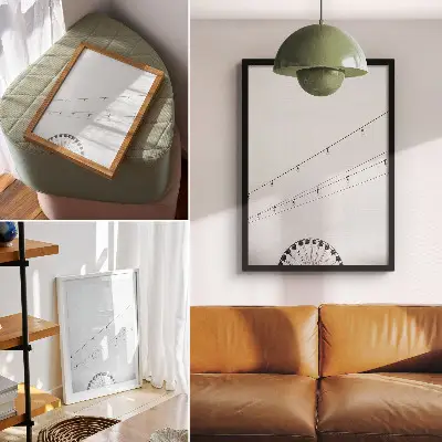 Decorative poster featuring a high-contrast black and white wire and bulb design