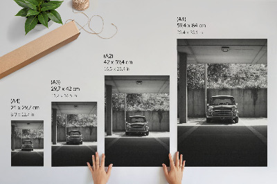 Decorative poster Classic car in black and white in the garage