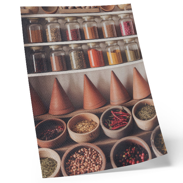 Premium wall art Spices in jars, wood, ceramic, warm colors