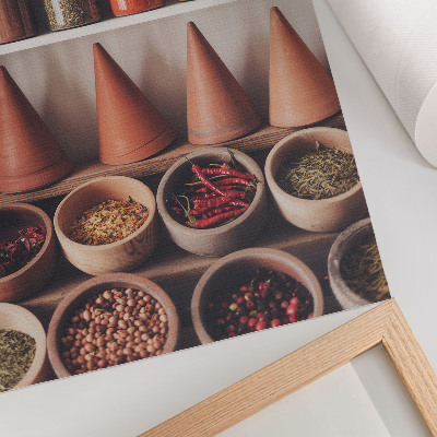 Premium wall art Spices in jars, wood, ceramic, warm colors