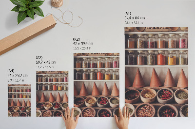 Premium wall art Spices in jars, wood, ceramic, warm colors