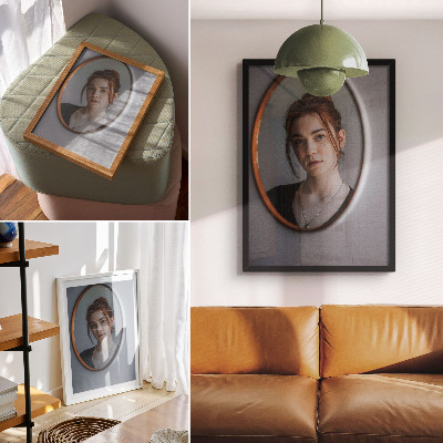 Art print Woman in the mirror, warm colors, expression of peace