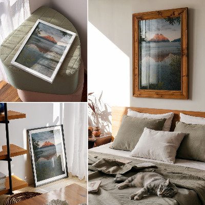 Premium wall art Mountain landscape reflected in the water fog