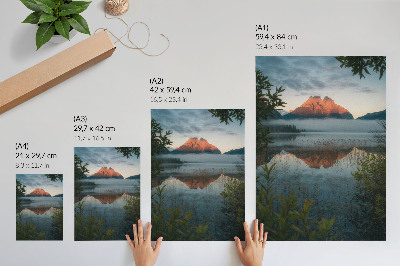 Premium wall art Mountain landscape reflected in the water fog