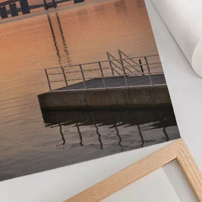 Decorative poster minimalist sunset bridge in warm shades
