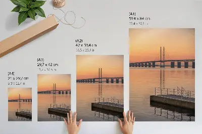 Decorative poster minimalist sunset bridge in warm shades