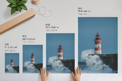Poster Lighthouse, blue sky, sea waves