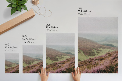 Premium wall art Purple heather fog green gentle hills