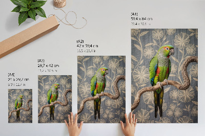 Premium wall art Parrot on a branch with cream flowers and blue background
