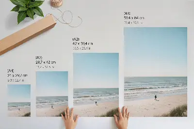 Poster minimalist view of a calm sea under a blue sky