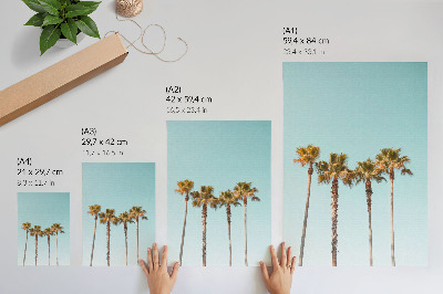 Poster Palm trees on a blue background, holiday peace and nature