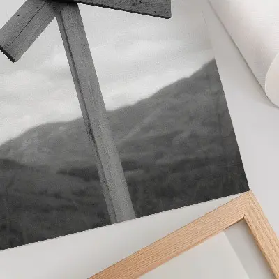 Premium wooden wall art mountain landscape in black and white