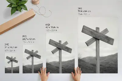 Premium wooden wall art mountain landscape in black and white