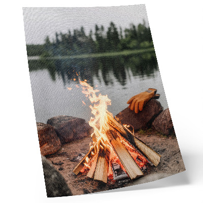Decorative poster Bonfire lake forest stones recreation nature