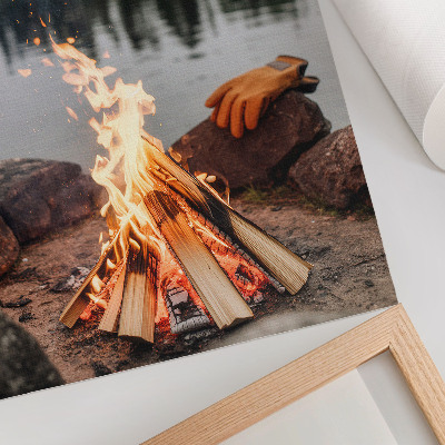 Decorative poster Bonfire lake forest stones recreation nature