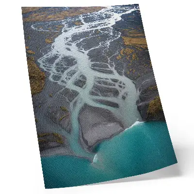 Abstract river lines art print in shades of blue
