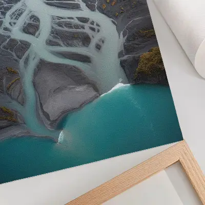 Abstract river lines art print in shades of blue