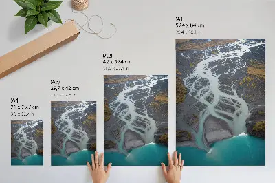 Abstract river lines art print in shades of blue