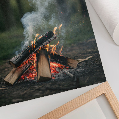Decorative poster A bonfire against the backdrop of forest and smoke