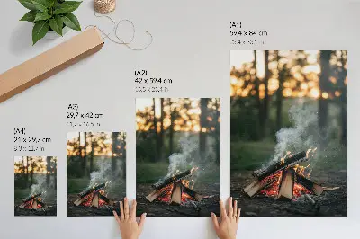 Decorative poster a bonfire against a forest and smoke backdrop