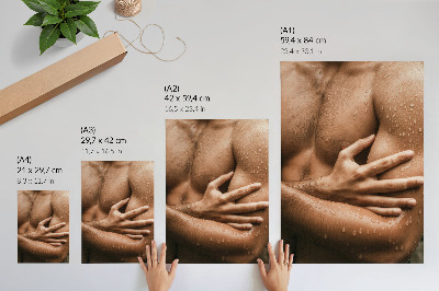 Poster Skin details, water drops, muscular silhouette