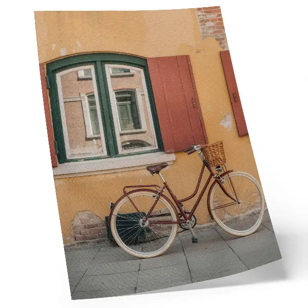 Decorative poster a bicycle against a colorful retro facade