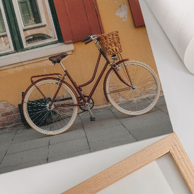 Decorative poster A bicycle against the backdrop of a colorful retro facade