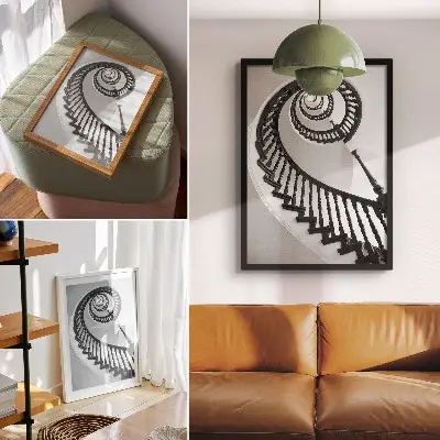Spiral staircase poster black and white elegance in a modern style