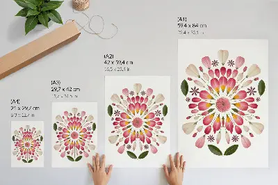 Decorative poster floral mandala print in pink, cream, and green
