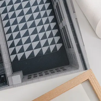 Art print featuring elegant geometric patterns and futuristic architecture
