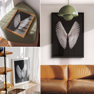 Decorative poster Symmetrical white wings on a black background