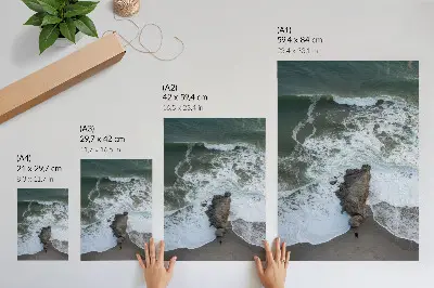 Decorative poster rocky coast with ocean waves and green water