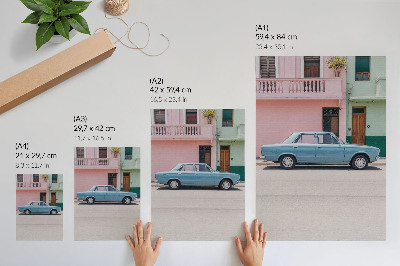 Poster Classic car pastel buildings retro charm