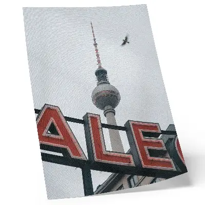 Art print red neon TV tower in gray
