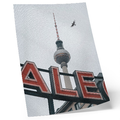 Art print TV tower red neon gray