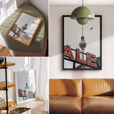 Art print TV tower red neon gray