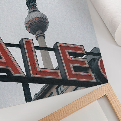 Art print TV tower red neon gray
