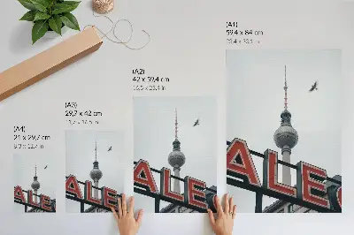 Art print red neon TV tower in gray