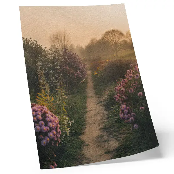 Premium wall art charming garden path with morning fog and flowers