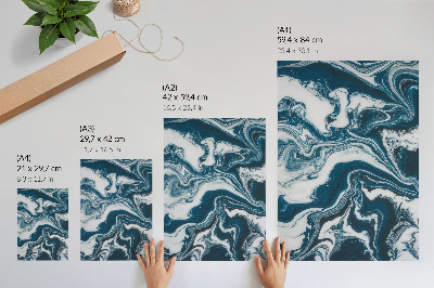 Decorative poster Abstract blue and white spots with dynamic lines