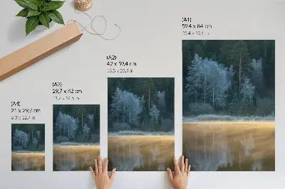 Forest over Water Surface Poster a mystical forest scene with a tranquil water reflection