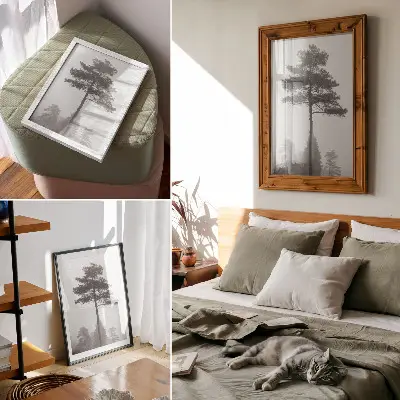 Black and white tree in the fog poster unique silence design