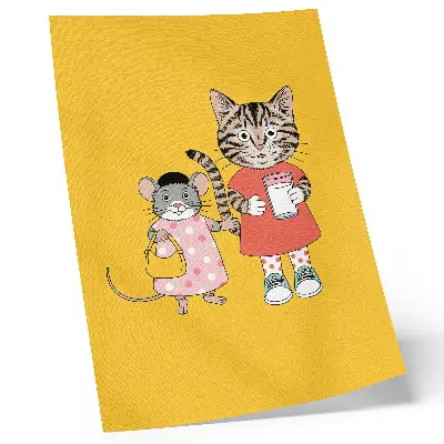 Decorative poster featuring a cat and mouse with fairytale characters