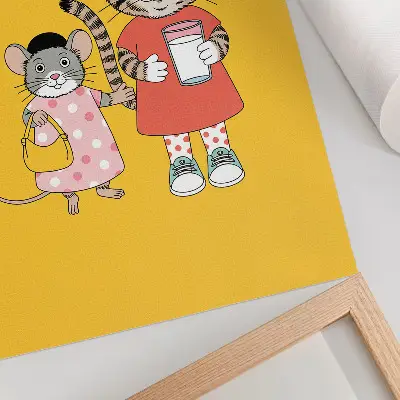 Decorative poster featuring a cat and mouse with fairytale characters