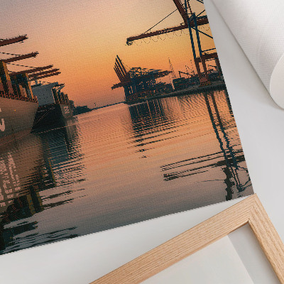Poster Port landscape with container ships and cranes