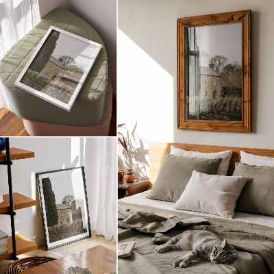 Premium wall art A warm house, trees, a stone fence, a peaceful atmosphere