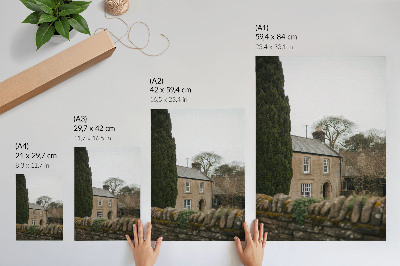 Premium wall art A warm house, trees, a stone fence, a peaceful atmosphere