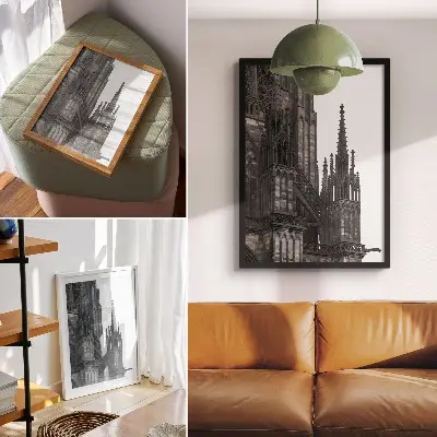 Gothic architecture wall art poster intricately decorated with contrast